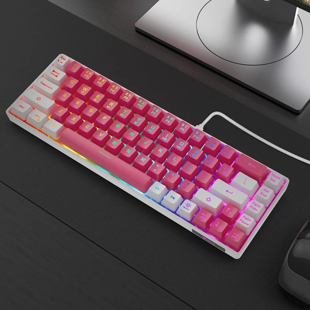 Alt view image 7 of 7 - GEODMAER 65% Gaming Keyboard, LED Backlit Mini Wired Keyboard, Ultra-Compact Anti-Ghosting No-Conflict 68 Keys Membrane Gaming Wired Keyboard for PC Laptop Windows Gamer(Pink-White)