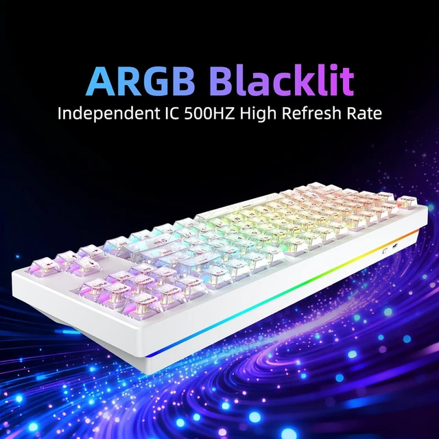 Alt view image 6 of 7 - IROK FE87 V2 Wired Mechanical Keyboard, Dual 8KHZ Polling Rate, Support SODC/Latency As 0.125MS/ARGBHot Swappable, Gasket Sturcture Gaming Keyboard (White/Hyacinth Switch)