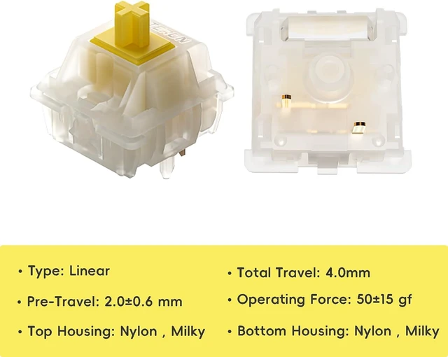 Alt view image 2 of 7 - Gateron Milky Yellow Pro V2 Switches, Pre-lubed Linear 5 pin for All MX Mechanical Keyboard (90PCS, Milky Yellow Pro)