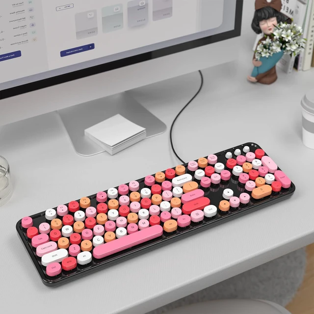 Alt view image 5 of 7 - MOFII Computer Keyboards Wired, Plug Play USB Full Size Typewriter Keyboard, Cute Colorful Aesthetic Keyboard with Foldable Stands for Windows PC Laptop (Black Colorful)