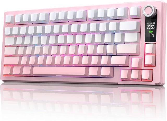 Main image of MOKURU Wireless Mechanical Keyboard, Three Mode BT/2.4G/USB-C, RGB Switching, 75% Key Layout, Volume Adjustment knob, Hot Swappable Shaft Seat, Compatible with Windows, Mac (Pink Gradient)