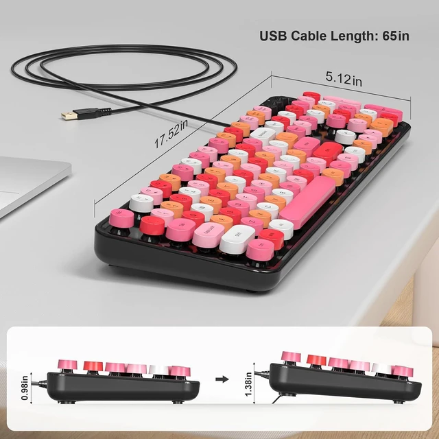 Alt view image 7 of 7 - MOFII Computer Keyboards Wired, Plug Play USB Full Size Typewriter Keyboard, Cute Colorful Aesthetic Keyboard with Foldable Stands for Windows PC Laptop (Black Colorful)
