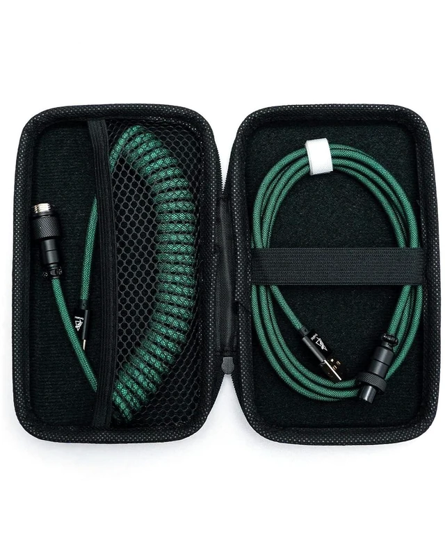 Main image of FormulaMod USB C Coiled Keyboard Cable for Mechanical Keyboard, Coiled USB Aviator Cable for Keyboard, Pro Double Sleeved Cable with Organizer Zipper Box (Green)