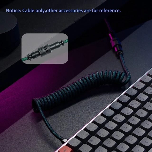 Alt view image 3 of 6 - FormulaMod USB C Coiled Keyboard Cable for Mechanical Keyboard, Coiled USB Aviator Cable for Keyboard, Pro Double Sleeved Cable with Organizer Zipper Box (Green)