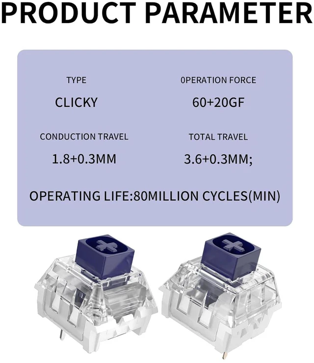 Alt view image 3 of 6 - Kailh Box Navy Pro Switches for Mechanical Gaming Keyboard,3-Pin Clicky/Pre Lubed/IP56 Dust&Waterproof Switches(Navy Pro,10Pcs)