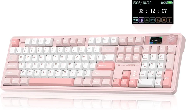 Main image of LINGBAO K108 Pro Wireless Mechanical Pink Creamy Keyboard with Number Pad | Full Size Mechanical Keyboard with 10000mAh Battery, PBT Keycaps, Gasket Mount, RGB Backlit Hot-swap Custom Keyboard for PC