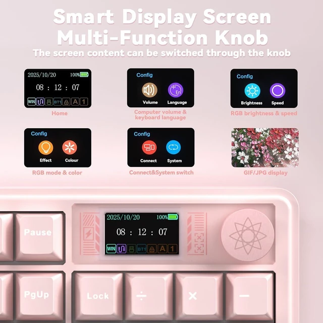 Alt view image 4 of 7 - LINGBAO K108 Pro Wireless Mechanical Pink Creamy Keyboard with Number Pad | Full Size Mechanical Keyboard with 10000mAh Battery, PBT Keycaps, Gasket Mount, RGB Backlit Hot-swap Custom Keyboard for PC