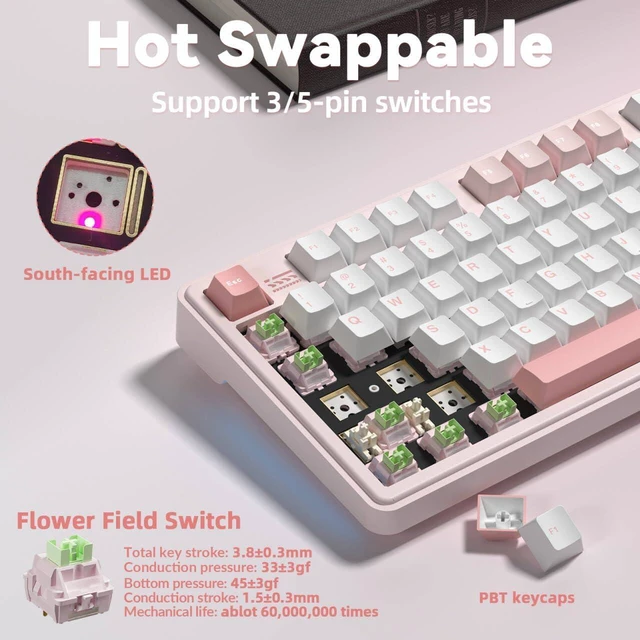 Alt view image 5 of 7 - LINGBAO K108 Pro Wireless Mechanical Pink Creamy Keyboard with Number Pad | Full Size Mechanical Keyboard with 10000mAh Battery, PBT Keycaps, Gasket Mount, RGB Backlit Hot-swap Custom Keyboard for PC