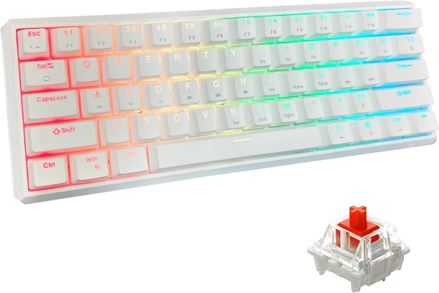 Main image of Snpurdiri 60% Wired Mechanical Gaming Keyboard (White, Red Switches) | RGB Backlit 61 keys Small Gaming Keyboard for Windows Laptop PC Mac