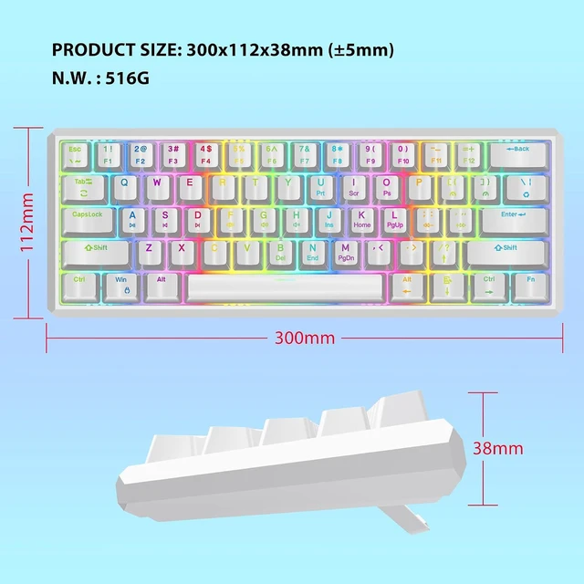 Alt view image 6 of 7 - Snpurdiri 60% Wired Mechanical Gaming Keyboard (White, Red Switches) | RGB Backlit 61 keys Small Gaming Keyboard for Windows Laptop PC Mac