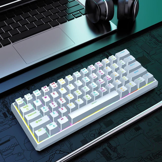 Alt view image 7 of 7 - Snpurdiri 60% Wired Mechanical Gaming Keyboard (White, Red Switches) | RGB Backlit 61 keys Small Gaming Keyboard for Windows Laptop PC Mac