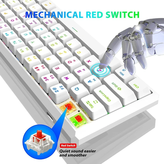 Alt view image 3 of 7 - Snpurdiri 60% Wired Mechanical Gaming Keyboard (White, Red Switches) | RGB Backlit 61 keys Small Gaming Keyboard for Windows Laptop PC Mac