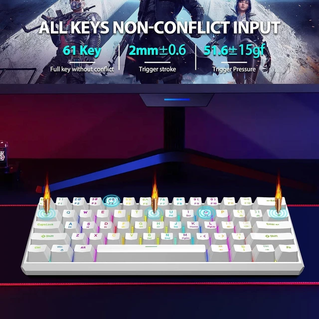 Alt view image 5 of 7 - Snpurdiri 60% Wired Mechanical Gaming Keyboard (White, Red Switches) | RGB Backlit 61 keys Small Gaming Keyboard for Windows Laptop PC Mac
