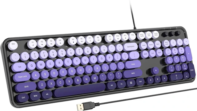 Main image of Atelus Computer Keyboard Wired, Retro USB Keyboard with Large Number Pad, Caps Indicators, Foldable Stands, Full Size Typewriter Keyboard for Windows PC Laptop (Black Purple)