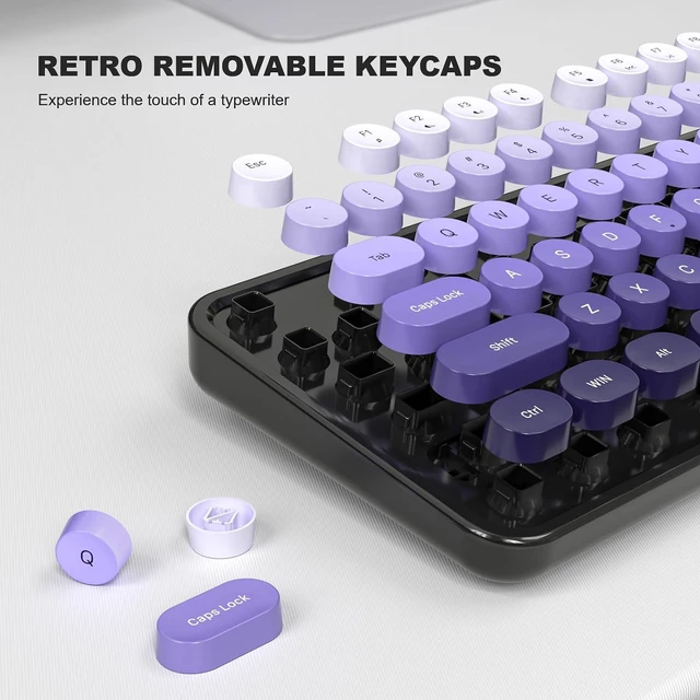 Alt view image 5 of 7 - Atelus Computer Keyboard Wired, Retro USB Keyboard with Large Number Pad, Caps Indicators, Foldable Stands, Full Size Typewriter Keyboard for Windows PC Laptop (Black Purple)