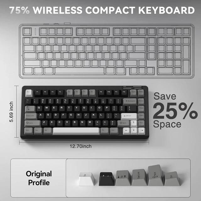 Alt view image 7 of 7 - CORBOBO lingbao k75 Keyboard (Black&Grey&White)