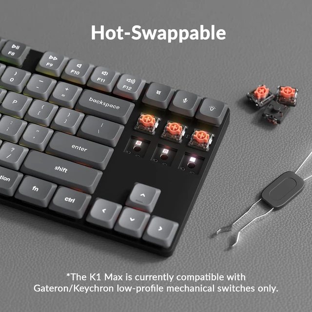 Alt view image 7 of 7 - Keychron K1 Max Ultra Thin QMK/VIA Bluetooth Wireless/USB Wired Custom Mechanical Keyboard, 2.4GHz Hot Swappable TKL Layout RGB Backlight Ergonomic Keyboard with Low Profile Gateron