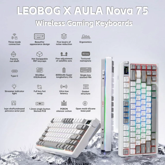 Alt view image 2 of 7 - X Aula Nova75 Mechanical Wireless Gaming Keyboard,Gasket Mounted with 75% Compact Layout,RGB Backlit,Custom Hot Swappable/2.4GHz/USB-C,Gaming or Typing for Win/Mac/iOS/Android(4 Modes 8000mAh)