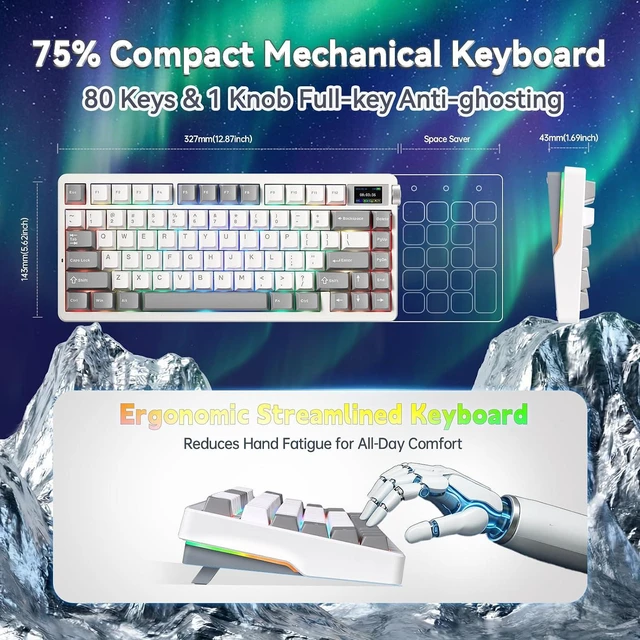 Alt view image 5 of 7 - X Aula Nova75 Mechanical Wireless Gaming Keyboard,Gasket Mounted with 75% Compact Layout,RGB Backlit,Custom Hot Swappable/2.4GHz/USB-C,Gaming or Typing for Win/Mac/iOS/Android(4 Modes 8000mAh)