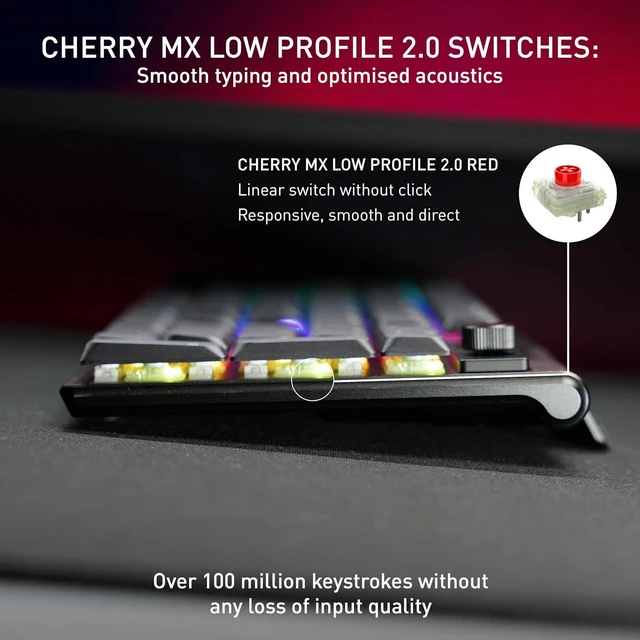 Alt view image 3 of 7 - MX 10.1 Wireless, Cordless Low-Profile Gaming Keyboard | Multi Device with Rotary Knob Display MX LP 2.0 Red Switches, Black
