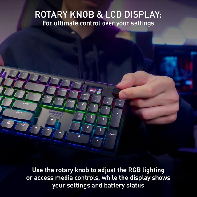 Alt view image 5 of 7 - MX 10.1 Wireless, Cordless Low-Profile Gaming Keyboard | Multi Device with Rotary Knob Display MX LP 2.0 Red Switches, Black
