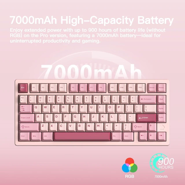 Alt view image 3 of 6 - KEEBMONKEY WOBKEY Rainy 75 Aluminum Violet/Cocoa Switches Mechanical Keyboard with Superior Acoustics, Wired, BT, 2.4G Wireless Connectivity, RGB/FR4/Silver SUS304/7000mAh/Cocoa Switch (Pro - Pink)