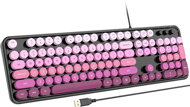 Main image of Atelus Computer Keyboard Wired, Retro USB Keyboard with Large Number Pad, Caps Indicators, Foldable Stands, Full Size Typewriter Keyboard for Windows PC Laptop (Black Pink)