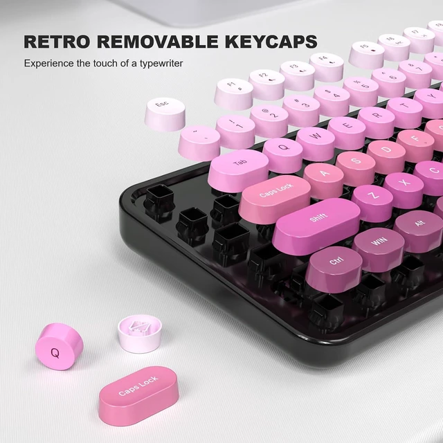 Alt view image 5 of 7 - Atelus Computer Keyboard Wired, Retro USB Keyboard with Large Number Pad, Caps Indicators, Foldable Stands, Full Size Typewriter Keyboard for Windows PC Laptop (Black Pink)