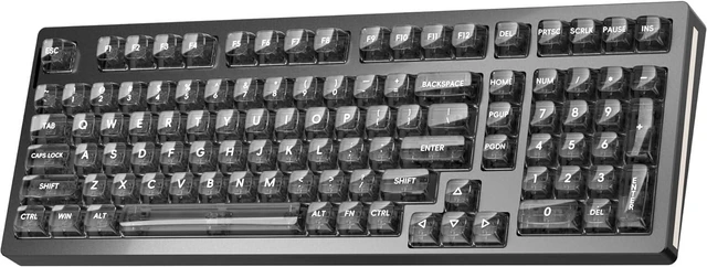 Main image of kutethy KY98 Full Aluminum CNC Mechanical Keyboard with Transparent Keycaps,Hot-swappable,Pre-lubed Clicky Switches,Gasket Structure,RGB Backlit,BT5.0/2.4G/USB-C Wired (Black)