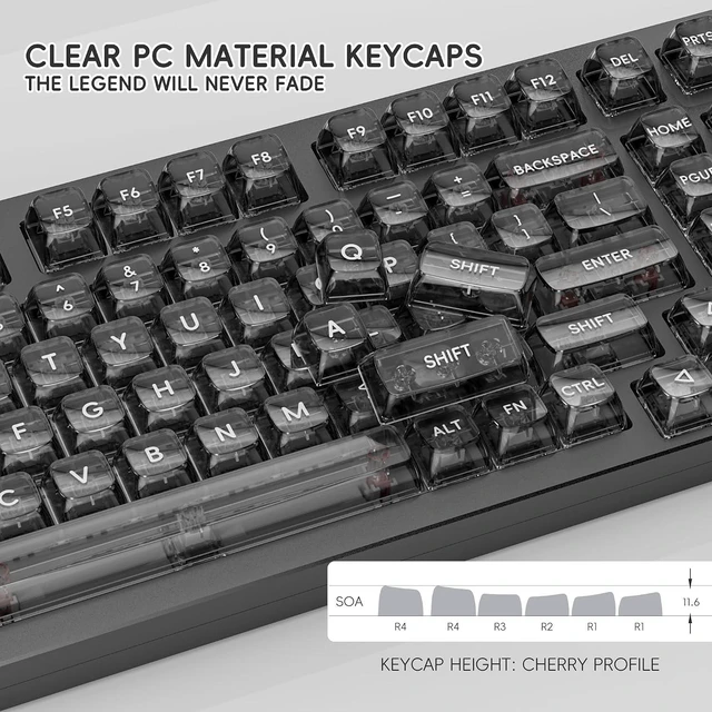 Alt view image 6 of 7 - kutethy KY98 Full Aluminum CNC Mechanical Keyboard with Transparent Keycaps,Hot-swappable,Pre-lubed Clicky Switches,Gasket Structure,RGB Backlit,BT5.0/2.4G/USB-C Wired (Black)