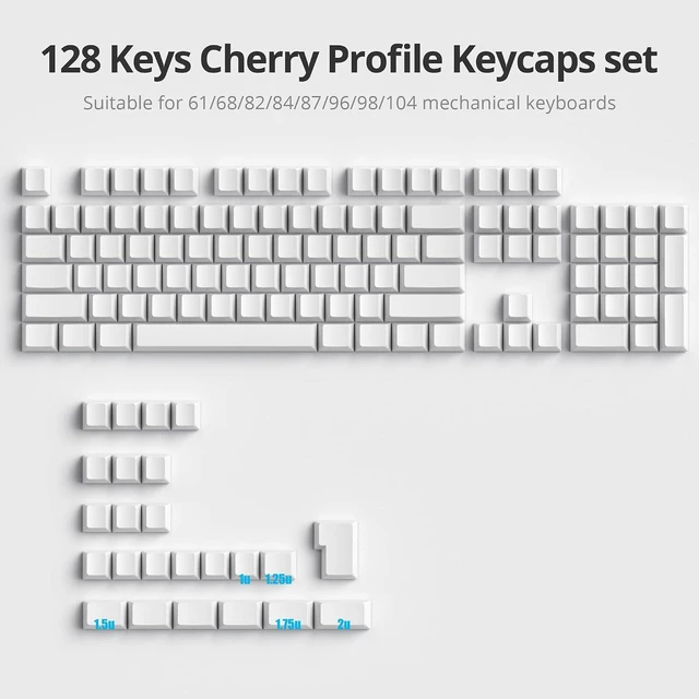 Alt view image 2 of 6 - 128 Key Blank Keycaps, Thick PBT White Keycaps, Custom Gaming Keycaps, Minimalist White Keycaps,Cherry Profile, for US/ISO Layout 60% 65% 75% Mechanical Keyboard(White)