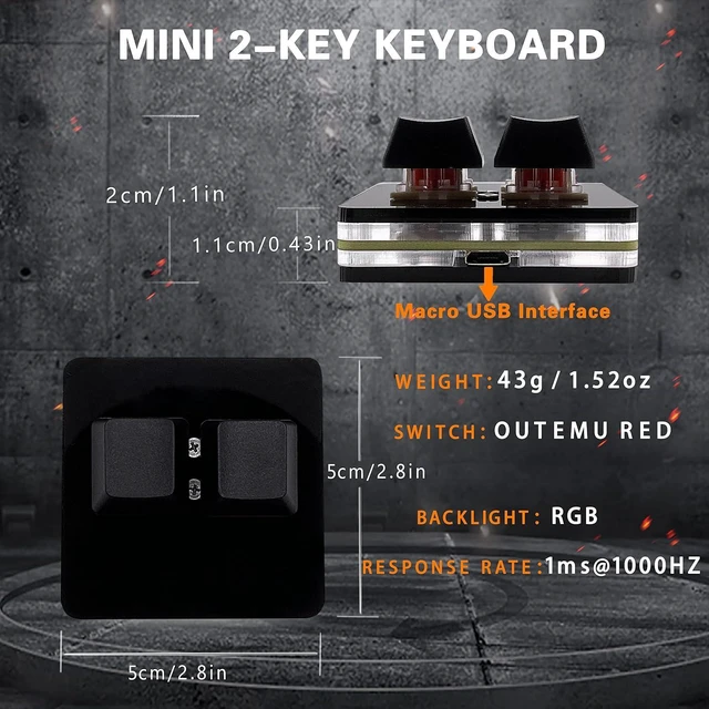 Alt view image 2 of 7 - N/A NONO OSU 2-Key Red axis Gaming Keyboard,Mini Mechanica RGB keypad for macros and Rhythm Games. black