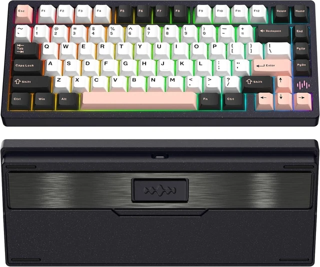 Main image of KEEBMONKEY PMO Wave 75 CNC Aluminum Quick Release Tri-Mode Wireless Gaming Keyboard,QMK/VIA Tri-Mode Mechanical Keyboard with 8000mAh Battery,Hot-Swappable with RGB for Windows/Mac/PC (Pro Black)