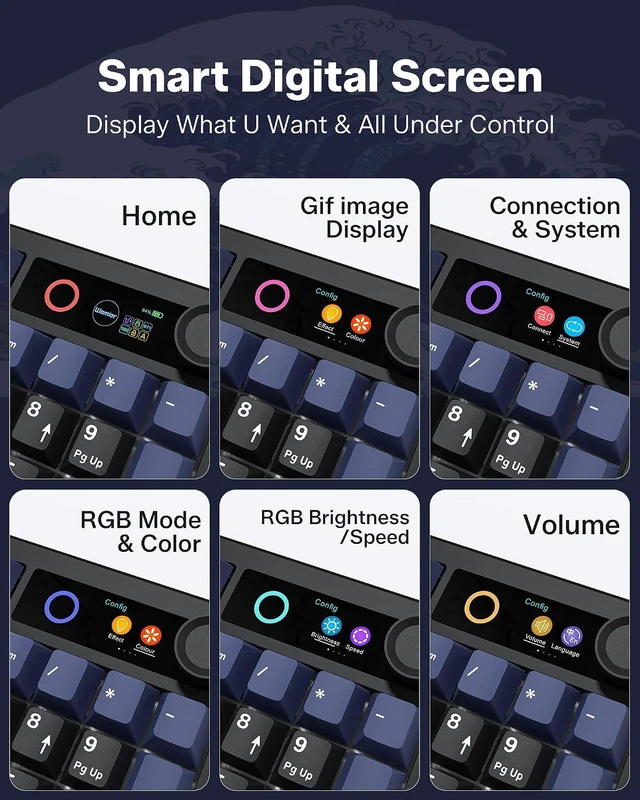 Alt view image 4 of 7 - Keyboard - L98 - Black - Black Coral Sea - Grey Switch - 3-Mode - Knob - with Screen