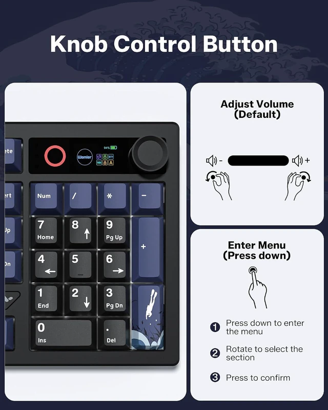Alt view image 5 of 7 - Keyboard - L98 - Black - Black Coral Sea - Grey Switch - 3-Mode - Knob - with Screen