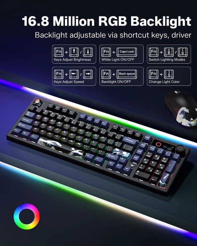 Alt view image 6 of 7 - Keyboard - L98 - Black - Black Coral Sea - Grey Switch - 3-Mode - Knob - with Screen