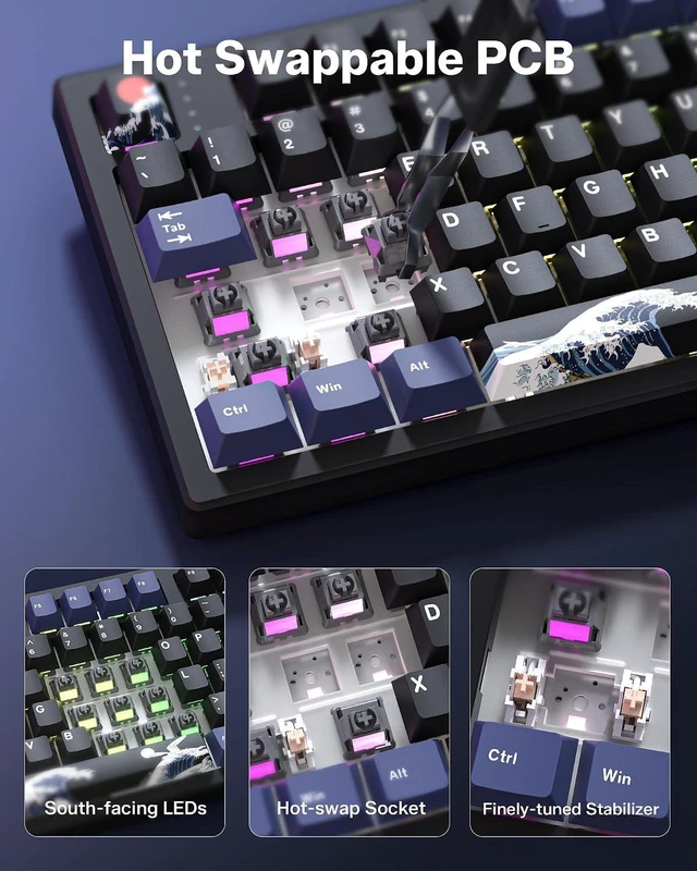 Alt view image 7 of 7 - Keyboard - L98 - Black - Black Coral Sea - Grey Switch - 3-Mode - Knob - with Screen
