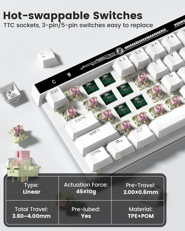 Alt view image 3 of 7 - Keyboard VK68 - White - Wired
