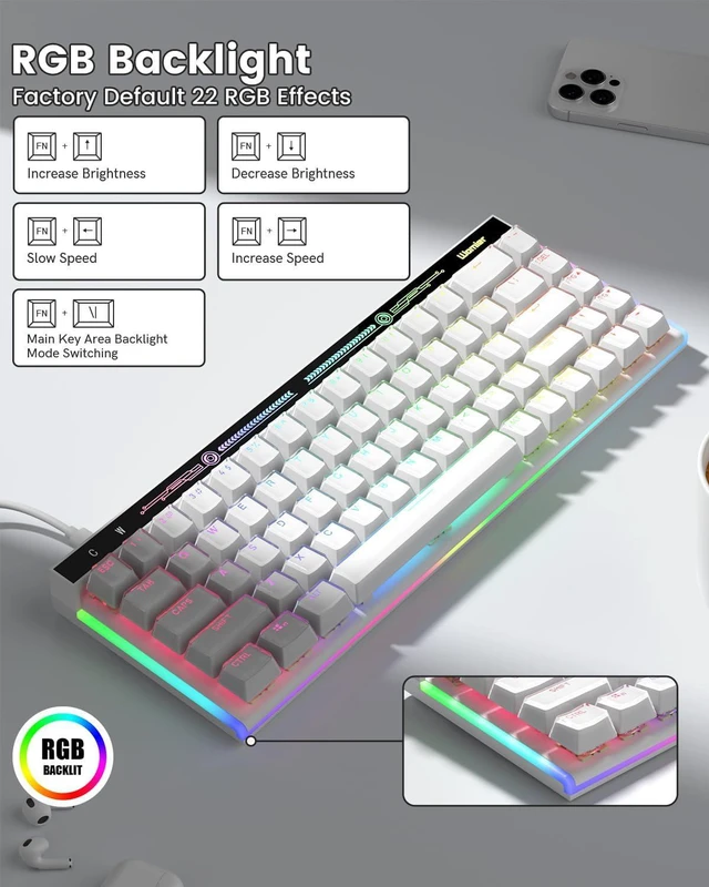Alt view image 6 of 7 - Keyboard VK68 - White - Wired