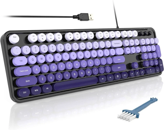 Main image of MOFII Computer Keyboards Wired, Plug Play USB Full Size Typewriter Keyboard, Cute Colorful Aesthetic Keyboard with Foldable Stands for Windows PC Laptop (Black Purple)