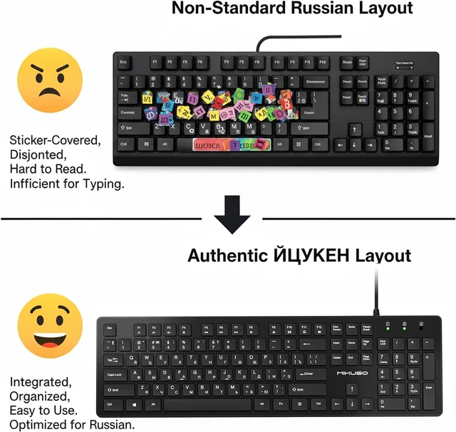Alt view image 2 of 7 - Russian Keyboard with English (Cyrillic),Non Fading Characters | 12 multimedia Keys USB Interface,1.6m line length Suitable for Computer Laptop PC,Full Size with number key,Plug and Play