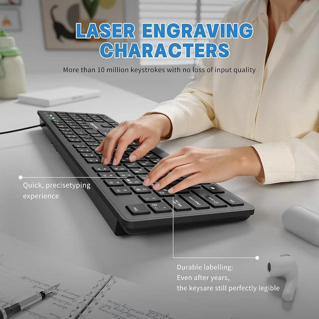 Alt view image 4 of 7 - Russian Keyboard with English (Cyrillic),Non Fading Characters | 12 multimedia Keys USB Interface,1.6m line length Suitable for Computer Laptop PC,Full Size with number key,Plug and Play