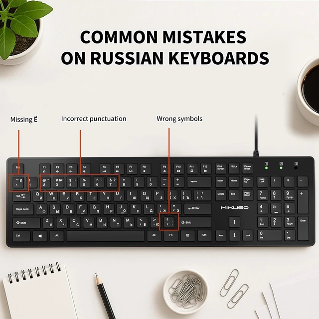 Alt view image 5 of 7 - Russian Keyboard with English (Cyrillic),Non Fading Characters | 12 multimedia Keys USB Interface,1.6m line length Suitable for Computer Laptop PC,Full Size with number key,Plug and Play