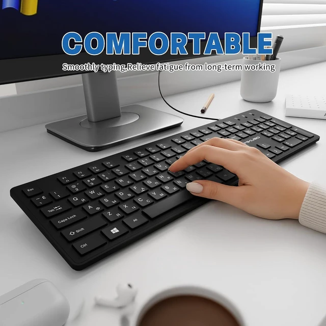 Alt view image 3 of 7 - Russian Keyboard with English (Cyrillic),Non Fading Characters | 12 multimedia Keys USB Interface,1.6m line length Suitable for Computer Laptop PC,Full Size with number key,Plug and Play