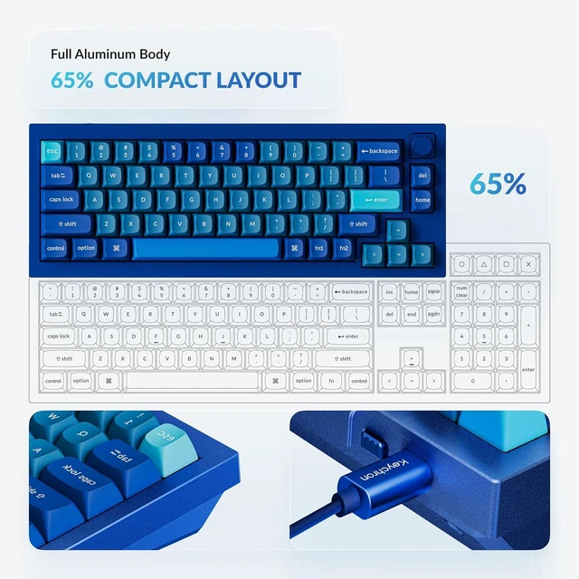 Alt view image 6 of 6 - Keychron Q2 Wired Custom Mechanical Keyboard Knob Version, 65% Layout QMK/VIA Programmable Macro with Hot-swappable Gateron G Pro Red Switch Double Gasket Compatible with Mac Windows Linux (Blue)