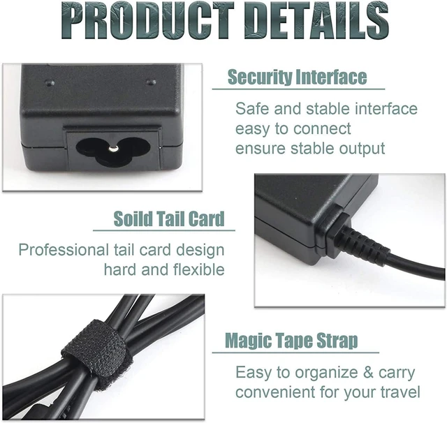 Alt view image 3 of 7 - Compatible with HP Laptop Charger 65W 45W Easy Style Smart Blue Tip 4.5 x 3.0 mm, Replacement for HP Computer/Pavilion/Envy/ProBook/EliteBook/Stream x360, 10ft Power Cord