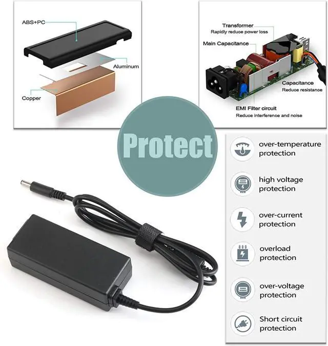 Alt view image 4 of 7 - Compatible with HP Laptop Charger 65W 45W Easy Style Smart Blue Tip 4.5 x 3.0 mm, Replacement for HP Computer/Pavilion/Envy/ProBook/EliteBook/Stream x360, 10ft Power Cord