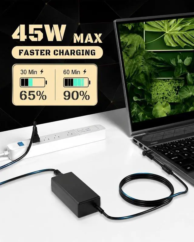 Alt view image 6 of 7 - 45W 19.5V 2.31A for HP Laptop Charger Compatible with HP Pavilion x360 11 13 15, Stream, Envy, ProBook, EliteBook, Spectre, Notebook Series AC Adapter Power Cord (4.5mm x 3.0mm Smart Blue Tip)