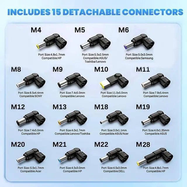 Alt view image 3 of 7 - 90W 65W Universal Laptop Charger Replacement for HP Dell Asus Lenovo Acer Toshiba Samsung Fujitsu Sony Gateway Notebook Ultrabook Chromebook Power Supply Cord with 15 Tips