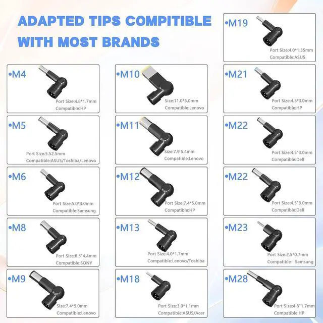 Alt view image 2 of 7 - NELEBUTO 90W Universal Laptop Charger AC Power Adapter Compatible with HP Dell Acer ASUS Lenovo Samsung Toshiba IBM Fujitsu Gateway Notebook Ultrabook Chromebook Power Supply Cord with 16 Tips